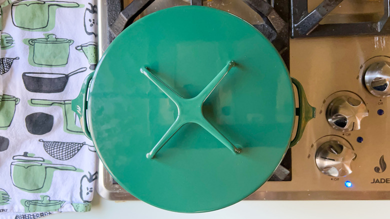 Covered pot on stove