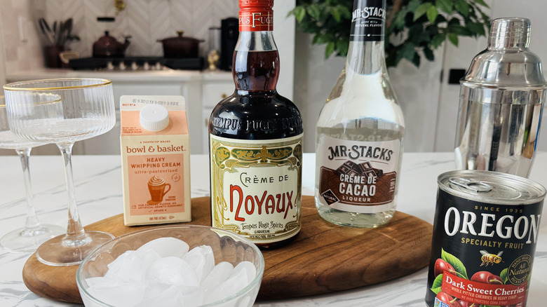 Ingredients for pink squirrel cocktail