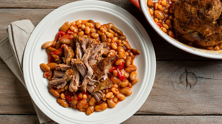 Pork and beans on plate