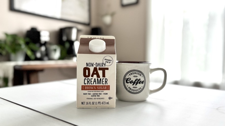 Trader Joe's brown sugar coffee creamer on countertop