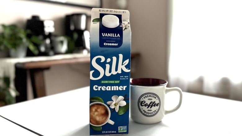 Silk coffee creamer on countertop