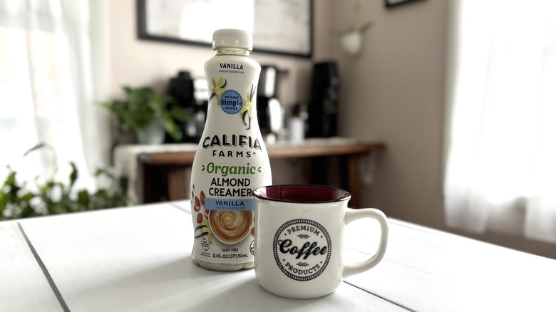 Califia Farms coffee creamer on countertop