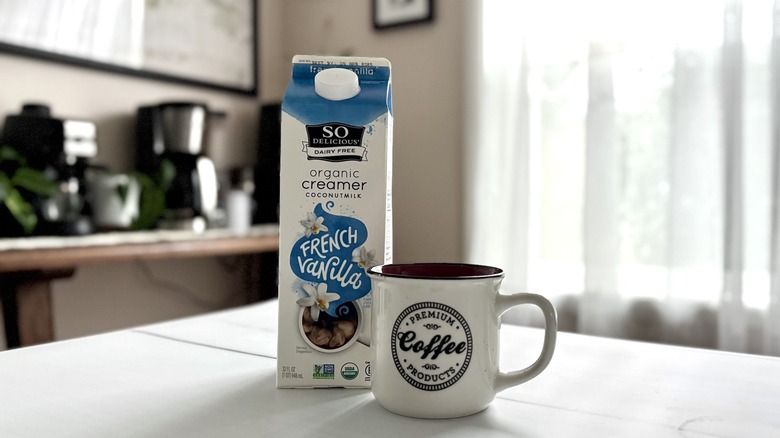 So Delicious coffee creamer on countertop