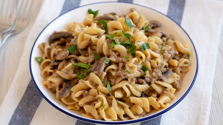 Ground beef stroganoff.