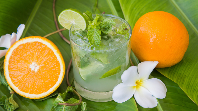 margarita mix soda on leaves