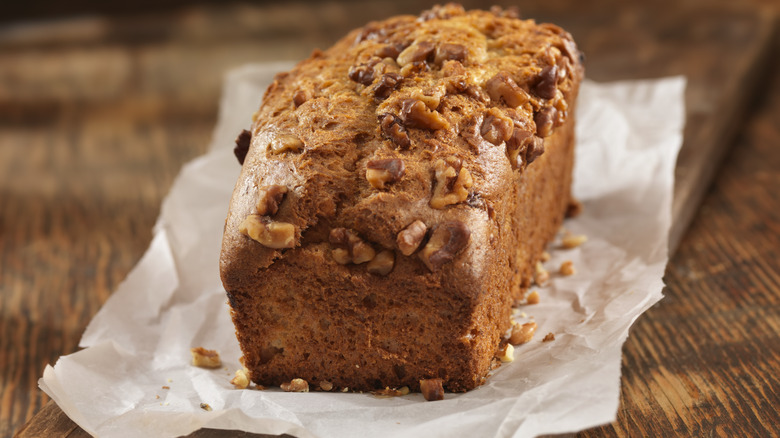 Banana bread on parchment paper