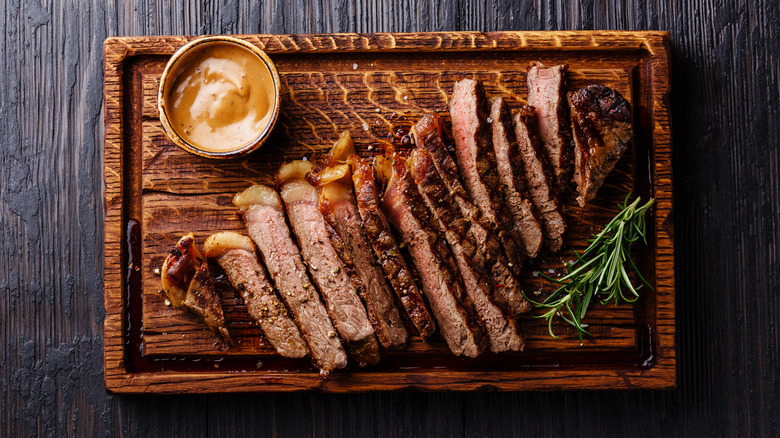 Steak on board with wells
