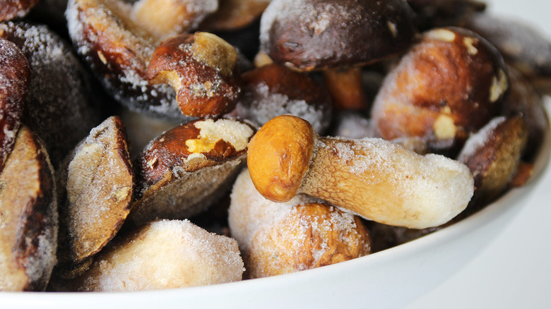 Frozen mushrooms in bowl