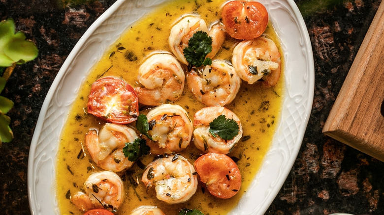 An indulgent plate of shrimp scampi, with a creamy buttery finish