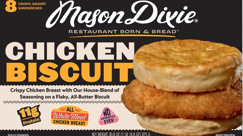 The packaging for the Mason Dixie Chicken Biscuit