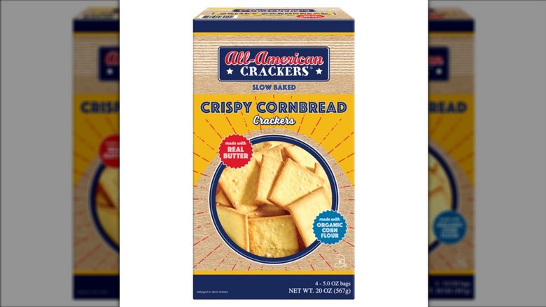 Box of All American crispy cornbread crackers.
