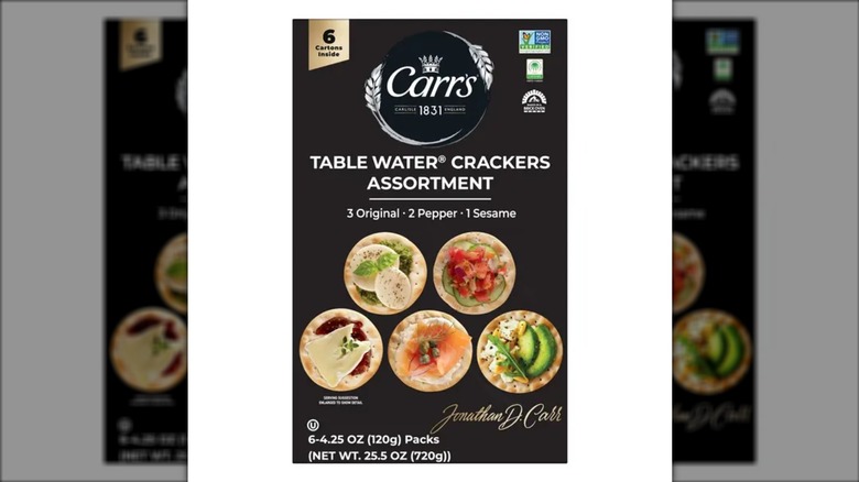 Box of Carr's Table Water Crackers Assortment.