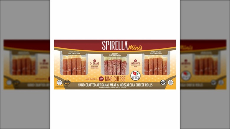 Packet of spirella cured meat wrapped mozzarella by King Cheese.