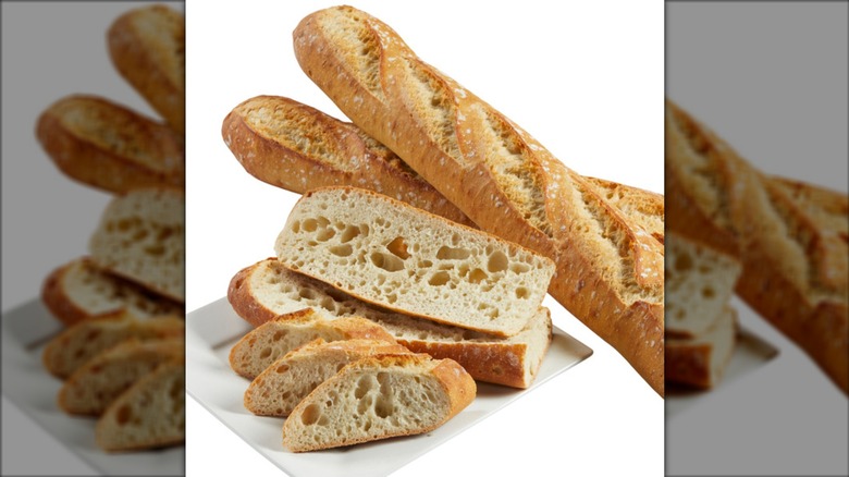 Sliced Kirkland signature baguettes.