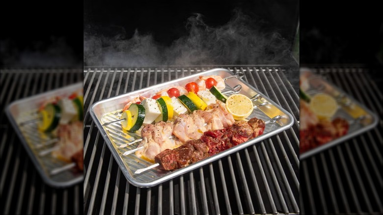 Prep and serve sheet pans with kabobs on the grill