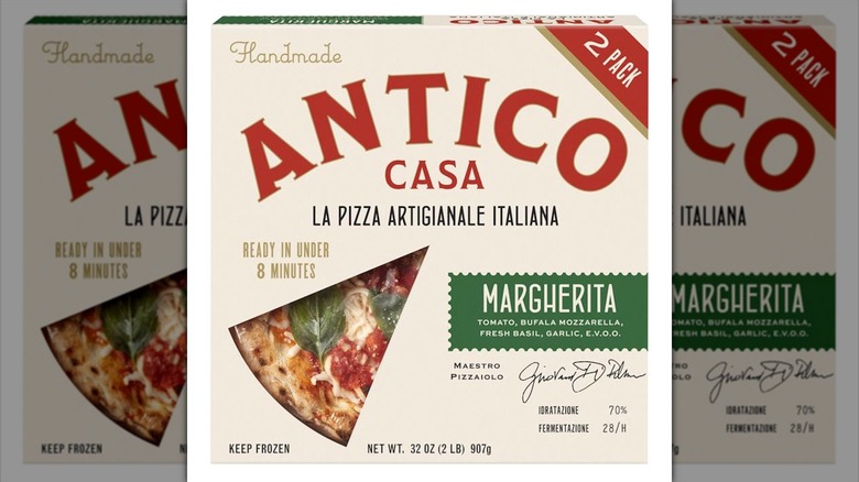 Exterior box of Antico Casa frozen Margherita pizza