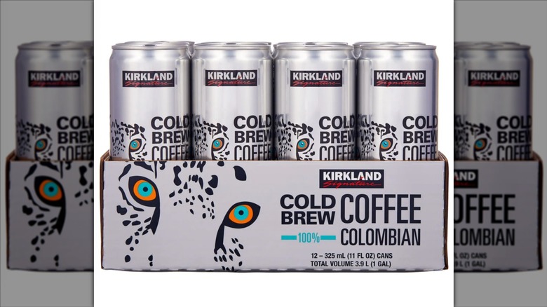 Case of Kirkland Signature Colombian Coffee cans.