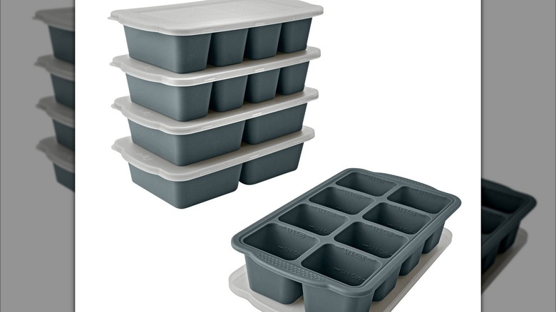 A set of MIU silicone freezer trays is stacked and pictured against a white background.