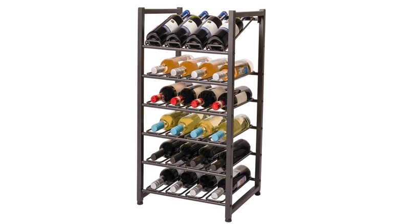 Costco's Neatfreak wine rack with six rows with wine bottles stored.