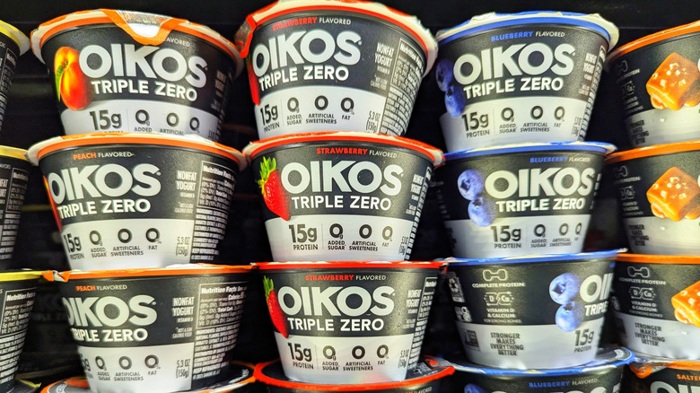 several flavors of Oikos Triple Zero on shelf