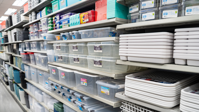 Various clear plastic storage containers inside store