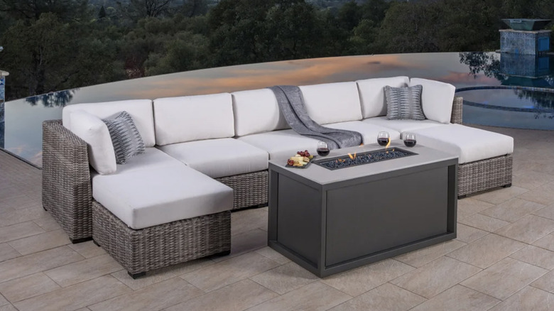 The SunVilla Hudson 8-piece Fire Outdoor Patio Sectional Seating Set from Costco