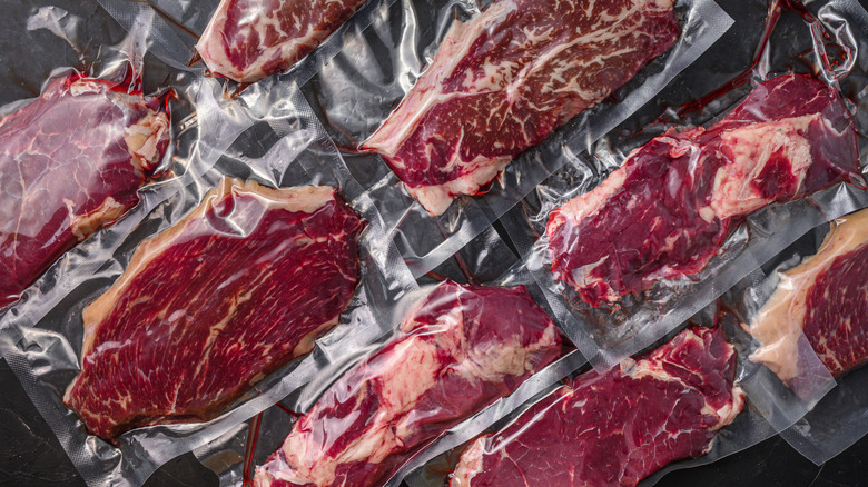 Selection of vacuum packed steak cuts