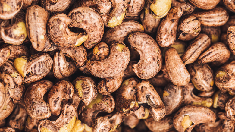 A close-up photo of raw cashews