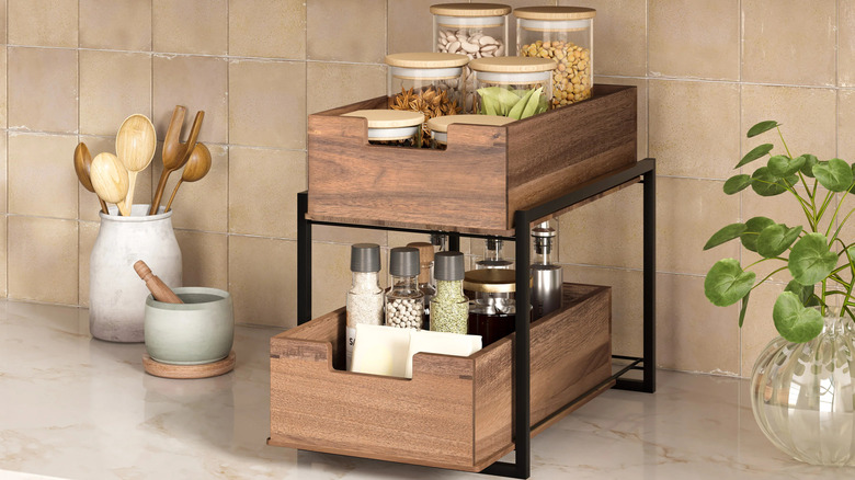 Costco's 2-Tier Organizer Keeps Countertop Cooking Stations Clutter-Free