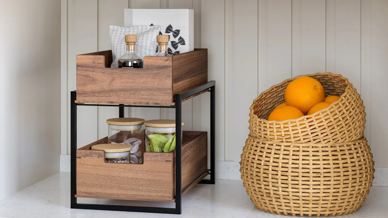 Costco's Seville Classics sliding bin organizer in a kitchen