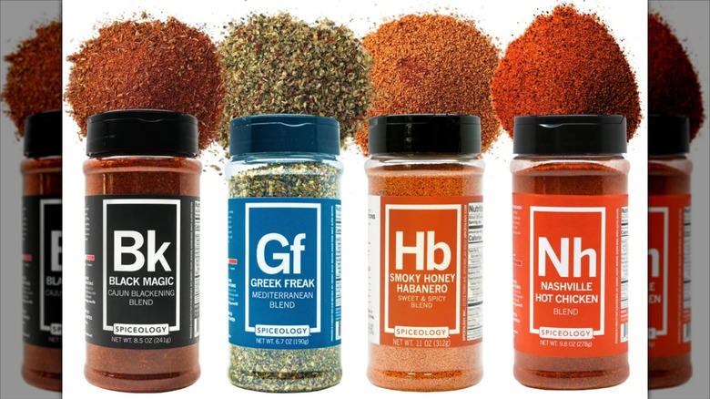 Spiceology spice blends jars 4-pack side by side.