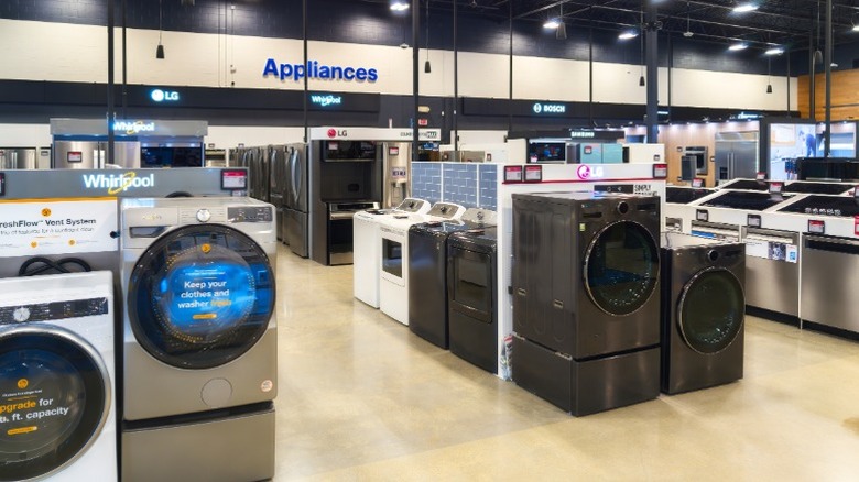 The appliances section inside a typical Best Buy store.