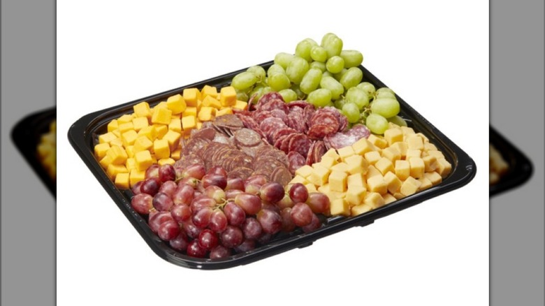 The Kirkland Fruit Meat & Cheese Platter from Costco on white background