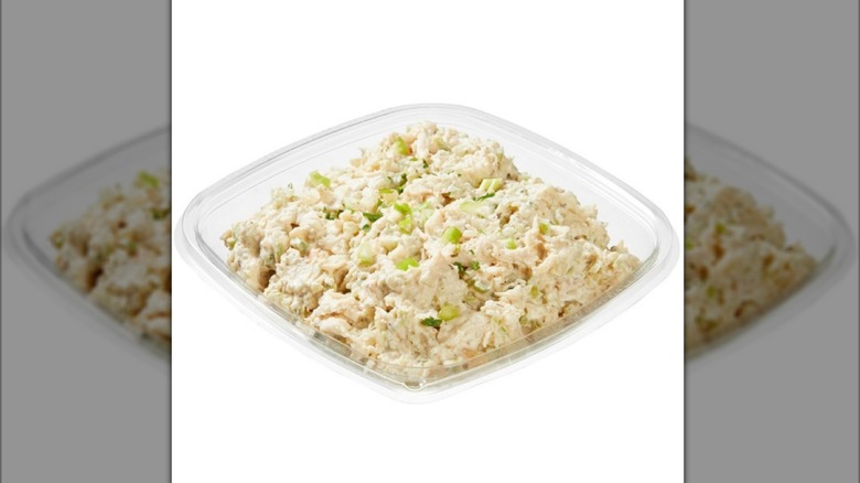 The Kirkland Signature Chicken Salad Made with Rotisserie Chicken from Costco on white background