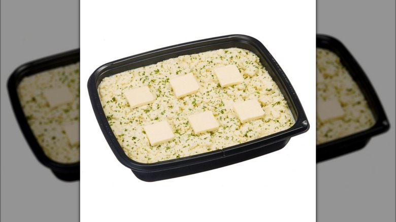 The Kirkland Signature Organic Yukon Gold Mashed Potatoes from Costco on white background