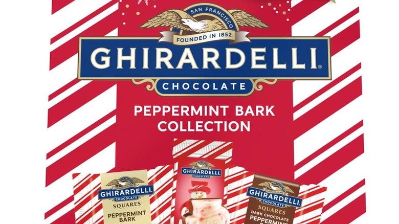 Outside packaging of Ghirardelli peppermint bark collection