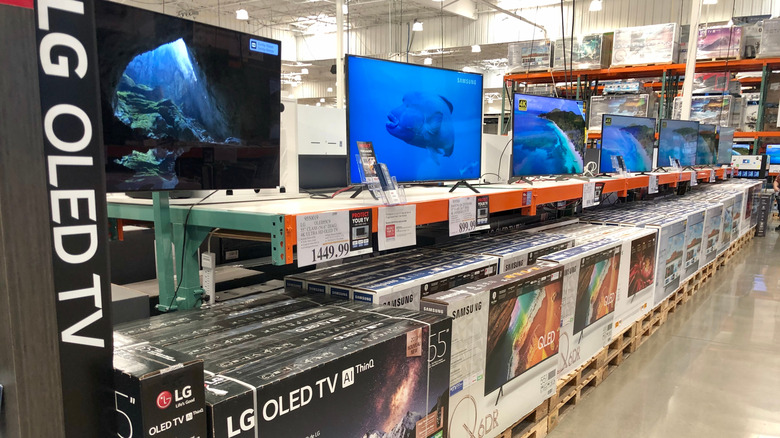 LG televisions lined up at Costco