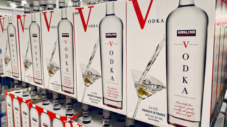 A box of Kirkland French vodka