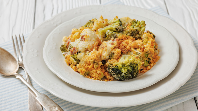 classic broccoli cheese casserole topped with crushed crackers
