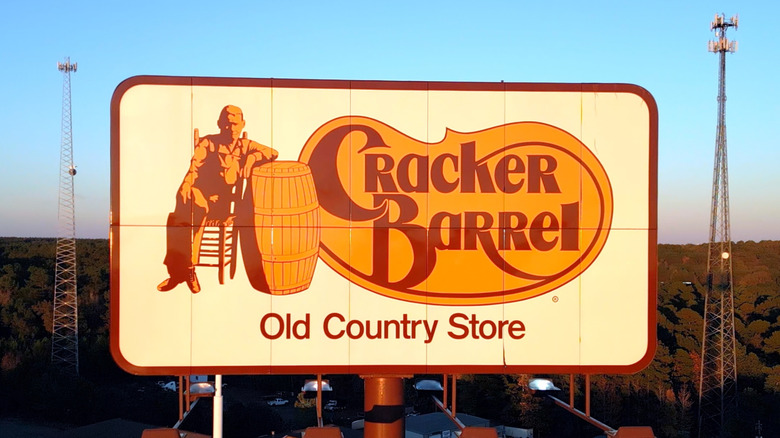Close up of the Cracker Barrel sign with embellished swoop