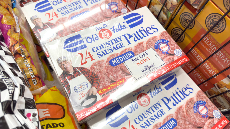 Packages of frozen Purnell's Country Sausage