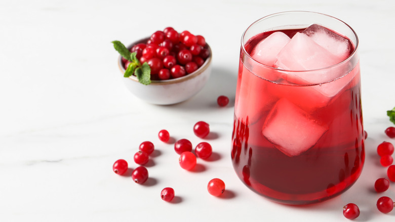 Cranberry cocktail over ice