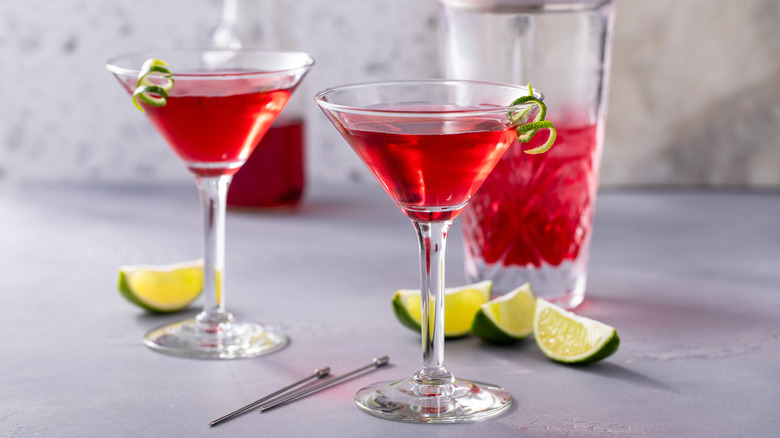 Cranberry cocktails in martini glasses