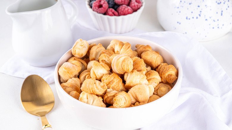 Mini cereal croissants in a white bowl