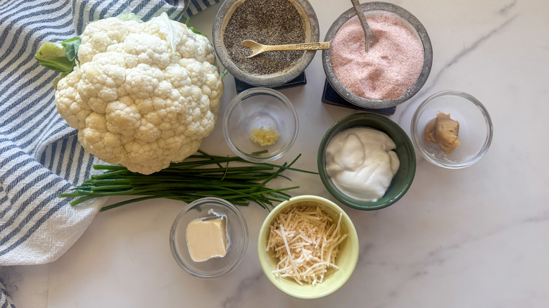 Cauliflower mash ingredients on counter