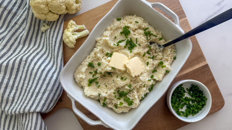 cauliflower mash in serving bowl
