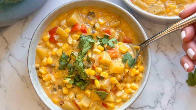 soup with spoon in bowl