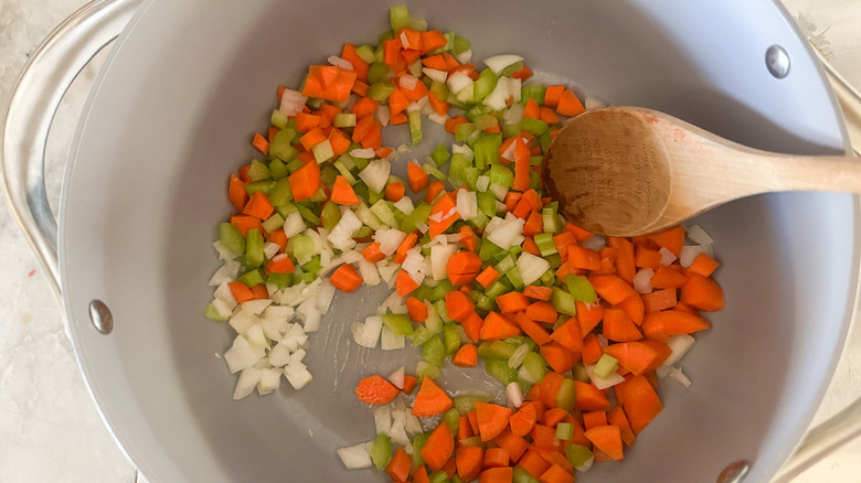 Diced vegetables in pot
