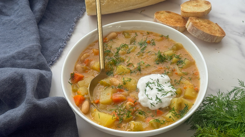 bowl of dill pickle soup