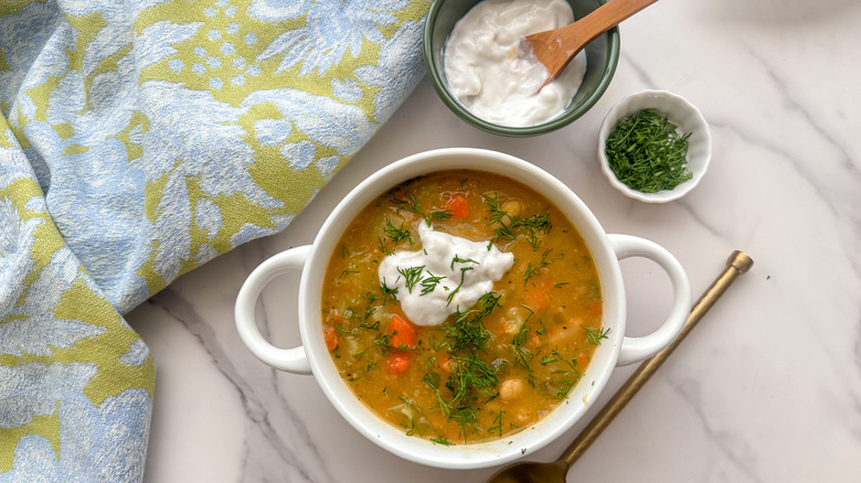 bowl of soup with sour cream